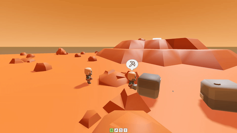 Astronauts mining rocks and throwing cubes